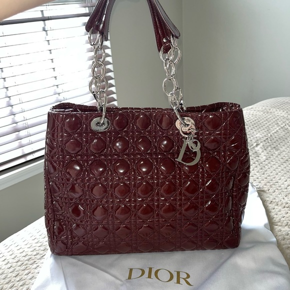 Dior Handbags - Authentic Dior Patent Cannage Quilted Tote in Deep Burgundy- FREE COA
